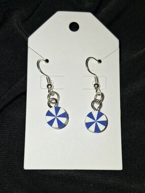Blue & White Pinwheel Drop Earrings